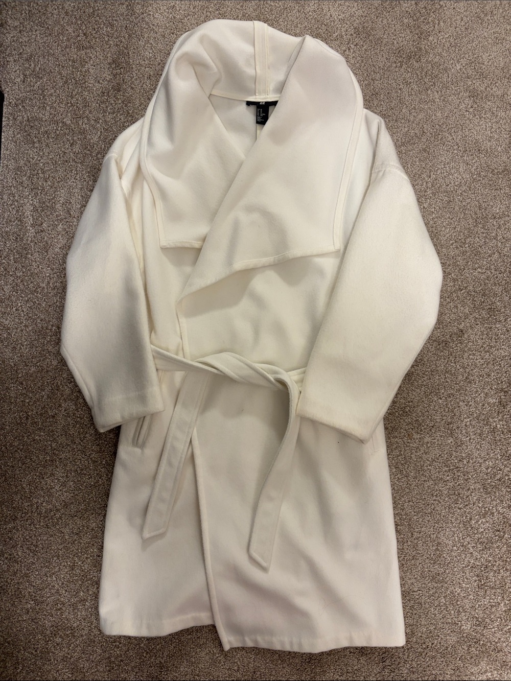 H&M White Oversized Wrap Pea Coat with Shawl Collar